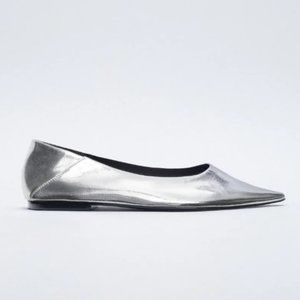 NWT Zara Silver Pointed Toe Soft Flat Shoes